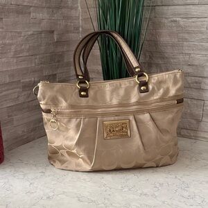 Coach Champagne Signature Tote with Brown Trim and Gold Hardware